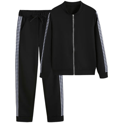 2024 cross-border Amazon AliExpress autumn and winter New long sports casual zipper stitching plaid suit women's...
