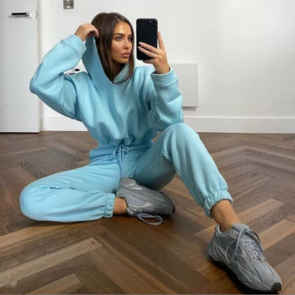 Fashion Trend Women's Wear, Long-sleeved Sports Casual Suit Waist Two-piece Set - Kimlud