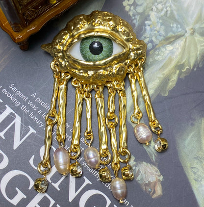 New Year Welfare High Version Foreign Trade Devil's Eye Mid-Ancient Vintage Niche Eye Stud Ear Clip Brooch 535