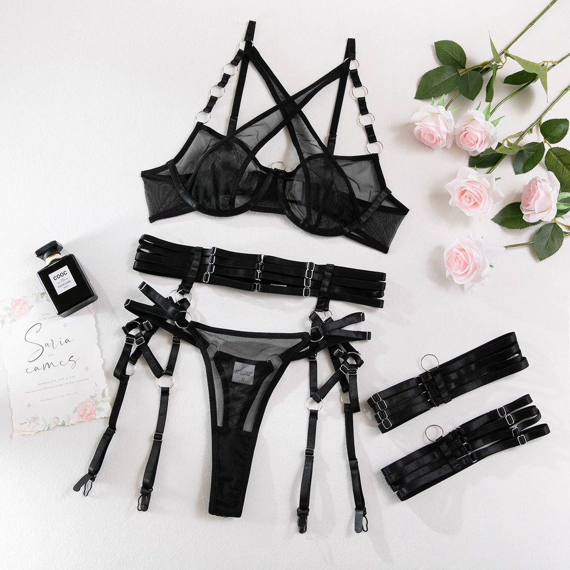 Sexy Pure Desire Halter Four-Piece Suit Sexy Garter