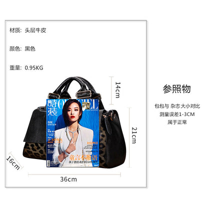 Qiandian Genuine Leather Large-Capacity Bag Women's Bag 2025 New Style Leopard Print Handbag Women's Large Bag Soft Leather Women's Bag