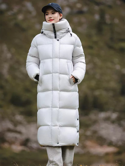 3,000 Camp New arrival 95 White Duck Down Small thickened Heattech Over Knee Mid Length Long Length Extreme Cold Down jacket Female Winter
