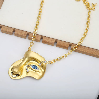 Fashion Xiapa Exaggerated Staring Half Face Mask Necklace Cuban Link Chain Devil's Eye Middle Ancient Eye Clavicle Chain Tide