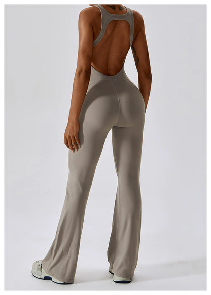 Open Back Quick-Drying Slightly Flared Dance Yoga Clothes Jumpsuit