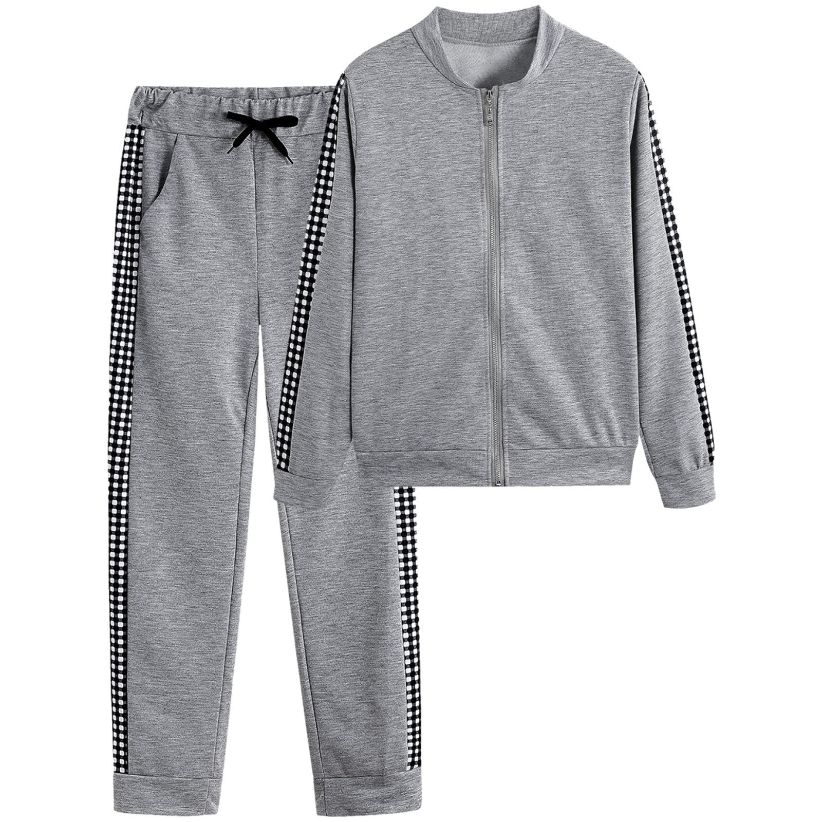 2024 cross-border Amazon AliExpress autumn and winter New long sports casual zipper stitching plaid suit women's...