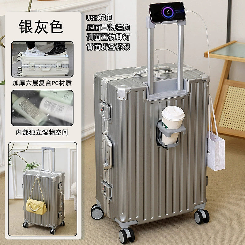 Japanese Import Luggage Women's New Arrival Multi-Functional Hook Boarding Bag Universal Wheel 24 Pull Rod Men's Password Suitcase