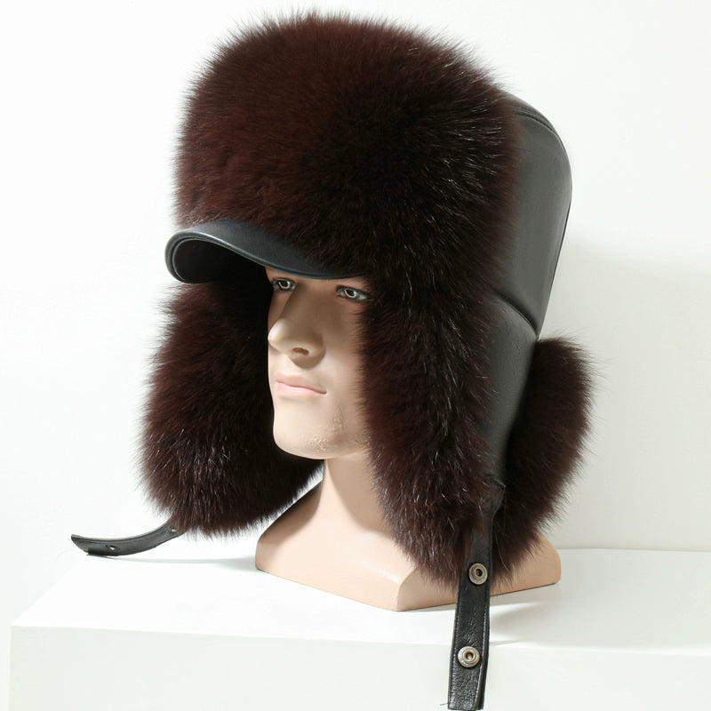 Winter Middle-Aged and Elderly Raccoon Fur Leather Men Ushanka