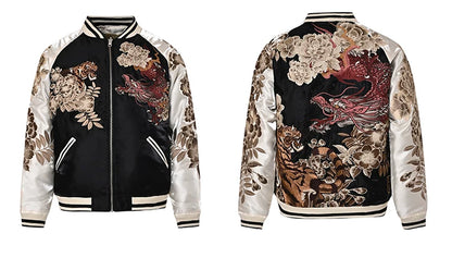 New 2025 Hot Style Men Boys Modified Liquid Light Sensation Coats Dragon Tiger Reversible Baseball Sukajan Souvenir...