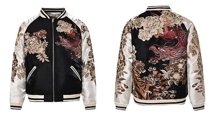 New 2025 Hot Style Men Boys Modified Liquid Light Sensation Coats Dragon Tiger Reversible Baseball Sukajan Souvenir...