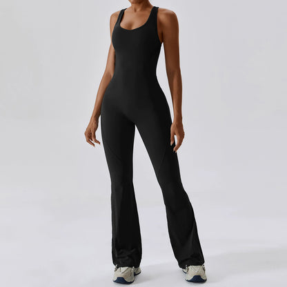 Open Back Quick-Drying Slightly Flared Dance Yoga Clothes Jumpsuit