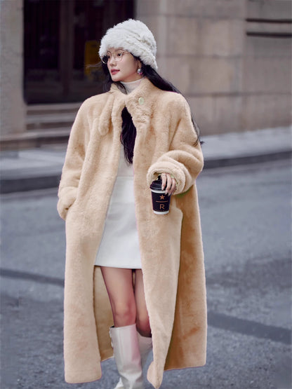 Basic House/Baijiahao New Year Battle Robe Rose Red Classy Furry Coat Female Winter Long Environmental-Friendly Fur