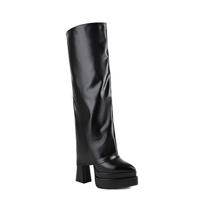 Thick Sole Spring and Autumn Black Platform plus Size Pants Pipe Boots