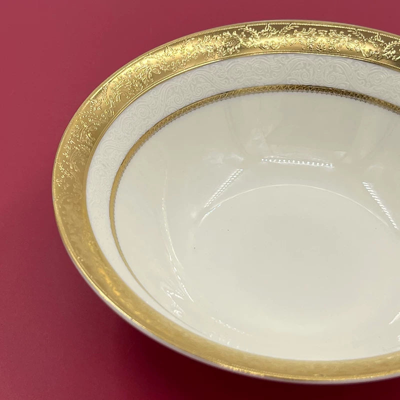 Luxurious disc relief inlaid with golden beef steak plate, palace style bone porcelain, European style gold edged tableware