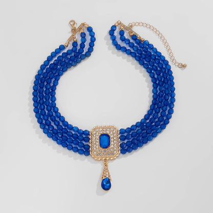 Women's Square Diamond-Embedded Acrylic Beads Multi-Layer Necklace Affordable Luxury Fashion Wide Elegant Internet Hot Fashionable Clavicle Chain