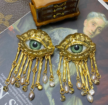 New Year Welfare High Version Foreign Trade Devil's Eye Mid-Ancient Vintage Niche Eye Stud Ear Clip Brooch 535