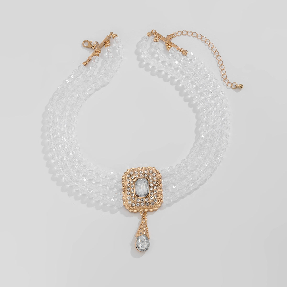 Women's Square Diamond-Embedded Acrylic Beads Multi-Layer Necklace Affordable Luxury Fashion Wide Elegant Internet Hot Fashionable Clavicle Chain