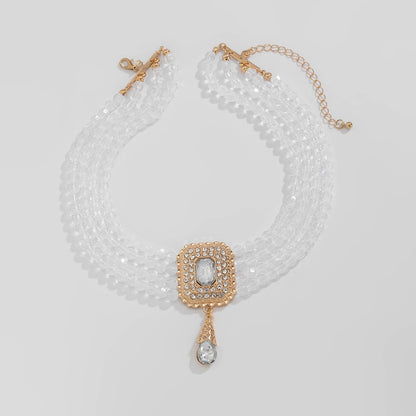 Women's Square Diamond-Embedded Acrylic Beads Multi-Layer Necklace Affordable Luxury Fashion Wide Elegant Internet Hot Fashionable Clavicle Chain
