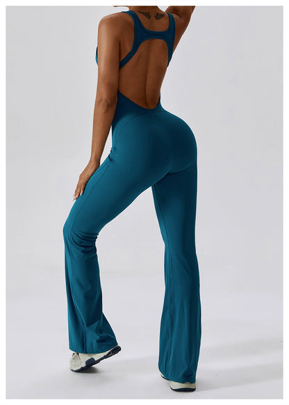 Open Back Quick-Drying Slightly Flared Dance Yoga Clothes Jumpsuit
