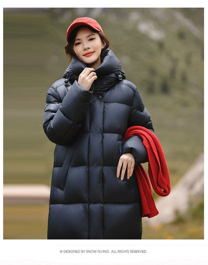 3,000 Camp New arrival 95 White Duck Down Small thickened Heattech Over Knee Mid Length Long Length Extreme Cold Down jacket Female Winter