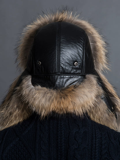 Winter Middle-Aged and Elderly Raccoon Fur Leather Men Ushanka
