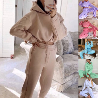 Fashion Trend Women's Wear, Long-sleeved Sports Casual Suit Waist Two-piece Set - Kimlud
