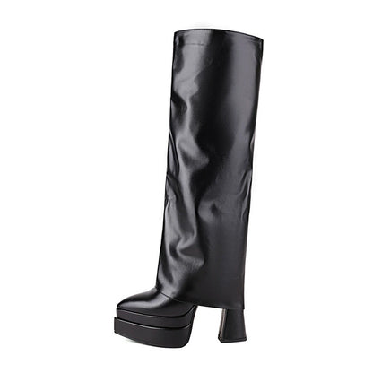 Thick Sole Spring and Autumn Black Platform plus Size Pants Pipe Boots