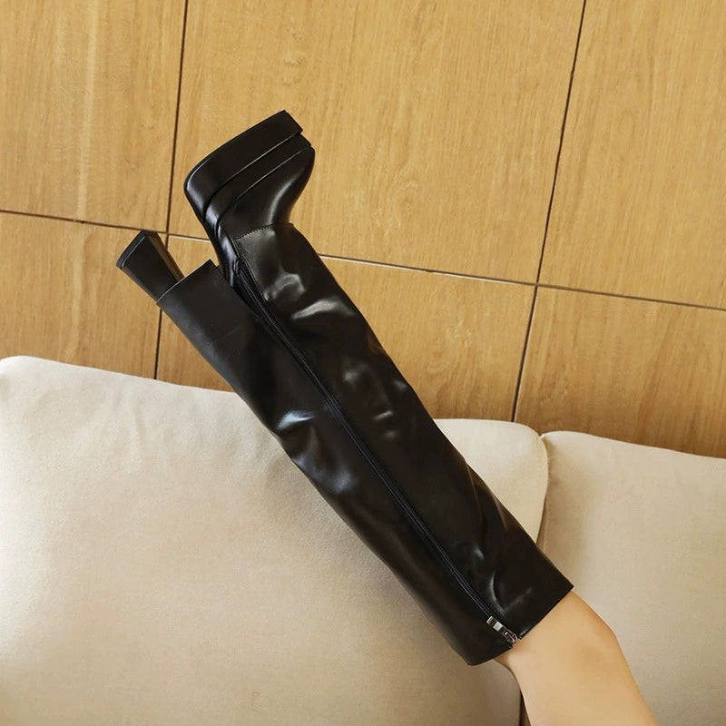 Thick Sole Spring and Autumn Black Platform plus Size Pants Pipe Boots