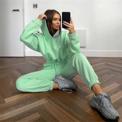 Fashion Trend Women's Wear, Long-sleeved Sports Casual Suit Waist Two-piece Set - Kimlud
