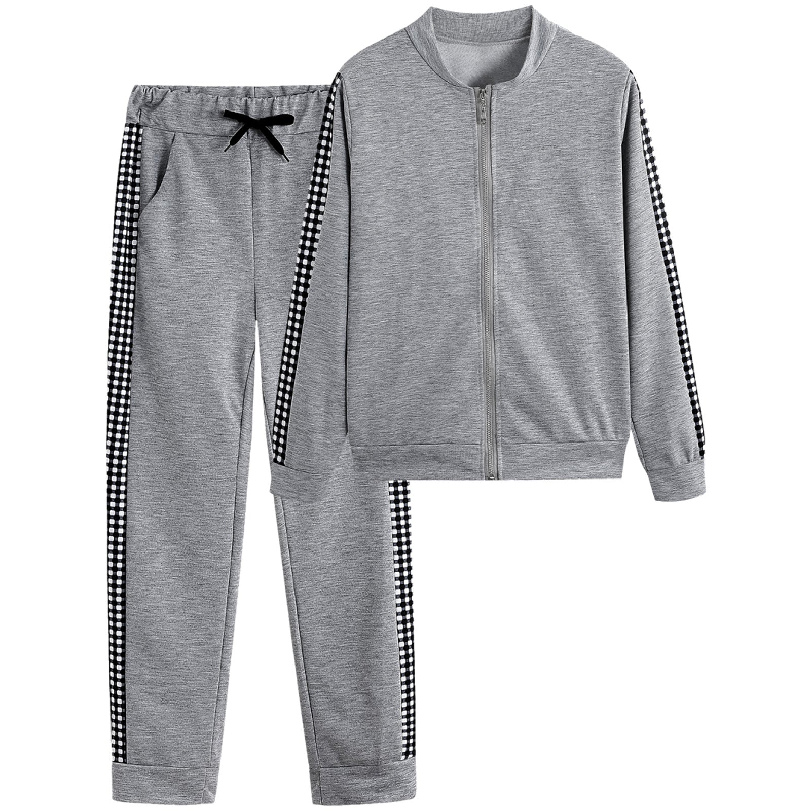 2024 cross-border Amazon AliExpress autumn and winter New long sports casual zipper stitching plaid suit women's...