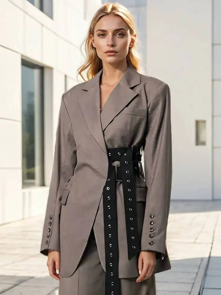 DEAT Fashion Women's Blazer Notched Collar Double Sashes Deconstructive Back Button Loose Suit Jacket Autumn 2025 New 1DH7481