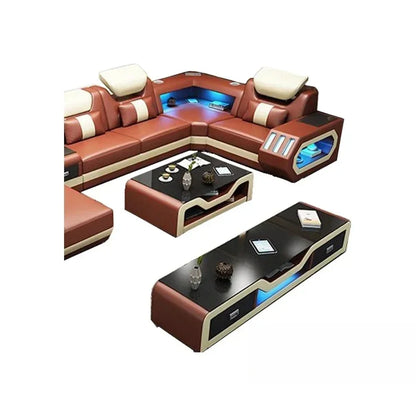 Modern LED Lighted Sofa Set with Recliner, Adjustable Headrest & Console | Luxury Leather Sectional Couch | Futuristic Furniture - Kimlud
