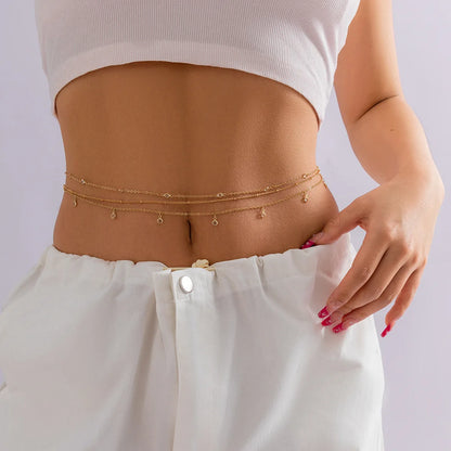 Sexy Round Clear Rhinestone Tassel Belly Chains For Women Gold Silver Color Metal Beach Link Chain Waist Body Jewelry Accessory - Kimlud