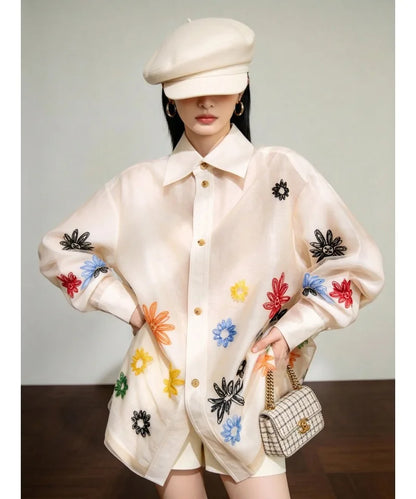 Vintage Women's Blouses Casual Embroidered Shirts Fashion Loose Spring/Summer Clothing Long-sleeved Floral Women Top |...