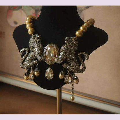 Europe and the United States Retro Jewelry Vintage Delicate Lion Necklace Exaggerated Party Gift Tassel Necklace Hd
