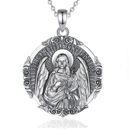 Eudora 925 Sterling Silver Saint Gabriel Archangel Necklace Vintage Amulet Pendant for Men Women Religious Believers Jewelry