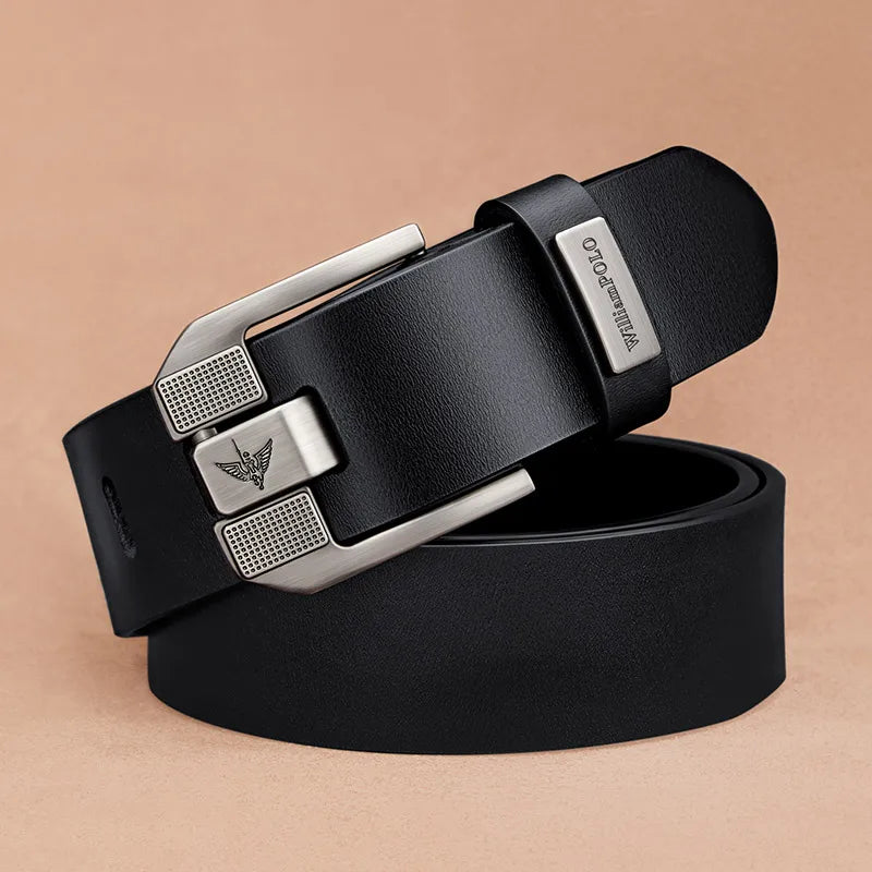 Men's casual belt, fashionable needle buckle cowhide personalized belt, retro style denim belt - Kimlud