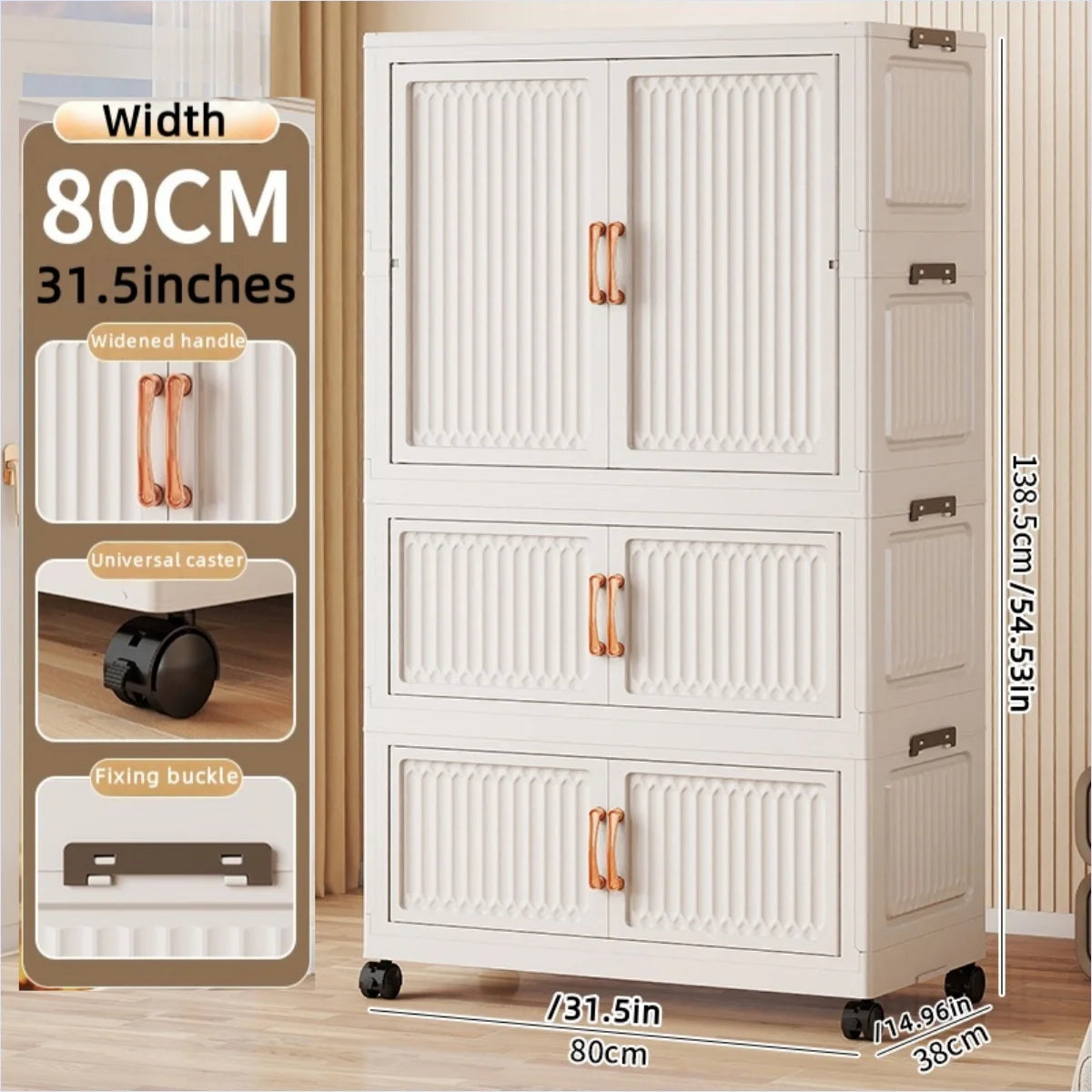 80cm no-installation folding storage cabinet, bedroom children's wardrobe, multi-layer storage box with wheels - Kimlud