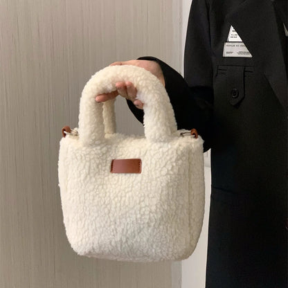 Faux Lamb Wool Women's Small Bucket Bags Winter Fashion Ladies Plush Shoulder Crossbody Bag Soft Furry Purse Female Handbags