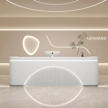 Unique White Reception Desks Organizers Display Drawer Led Lights Reception Desks Aesthetic Modern Bureau Commercial Furniture - Kimlud