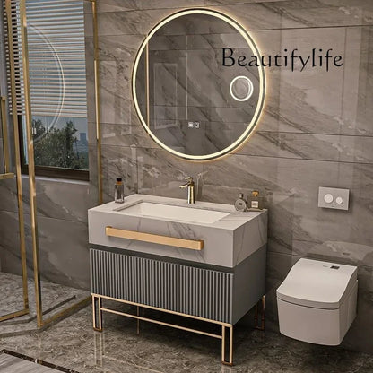 O Single/Double Sink Bathrooms Vanity Luxury Bathroom Cabinet Combination Rock Slab Smart LED Light Cabinet Bathroom...