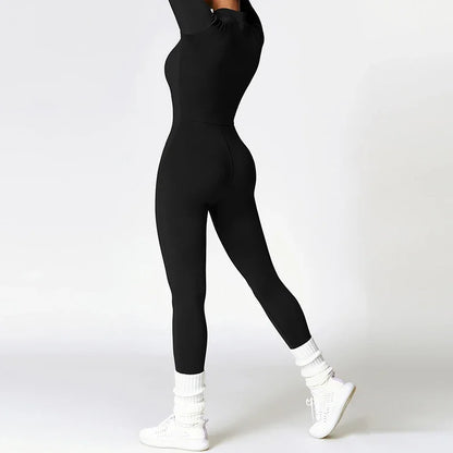 Warm Thin Fleece Jumpsuits Women's Tracksuit Winter One-Piece Sports Suit Black Fitness Jumpsuit Long Sleeves Workout Bodysuit - Kimlud