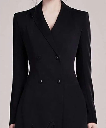 DEAT Fashion Women's Suit Dress Notched Doube Breasted Irregular Hem Lace Spliced Slim Suit Jackets Summer 2024 New Tide 7AB4231