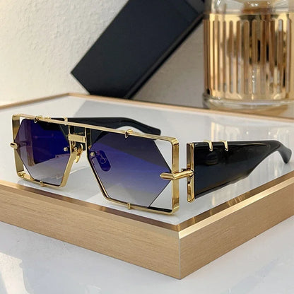 Ins MOD004 Half Frame Polygon Gradient Sunglasses Uv400 Men Alloy Acetate Personalization High Street Classical Eyeglasses - Kimlud