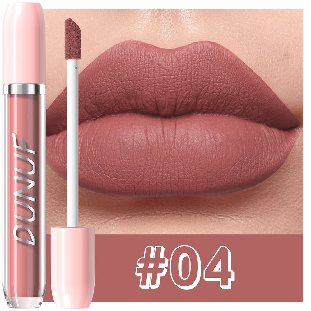 DUNUF 1Pc Matte Lip Gloss Bean Paste Liquid Lipstick Long-Lasting Waterproof Easy To Color Non-Fading Sexy Red Matte Lip Glaze