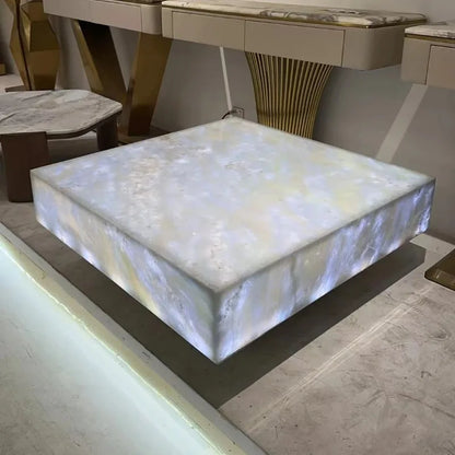Square Ice Crack Onyx Luminous Coffee Table Tea Table for Bar Pub Restaurant 48'' 1200mm Back Lighted Translucent Furniture - Kimlud