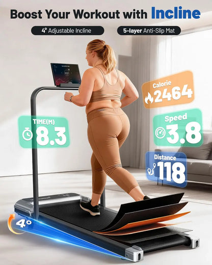 Walking Pad Treadmill with Handle Bar and Adjustable Incline, Compact Portable Treadmills for Home Office, 2.5HP, Customized - Kimlud