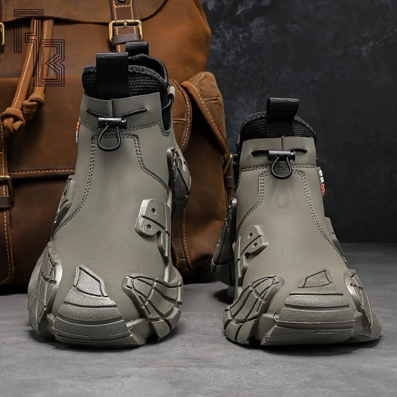 Fashionable and Versatile High Top Men's Shoes, 2025 New Autumn Anti Slip and Waterproof Side Zipper Work Sports Shoes