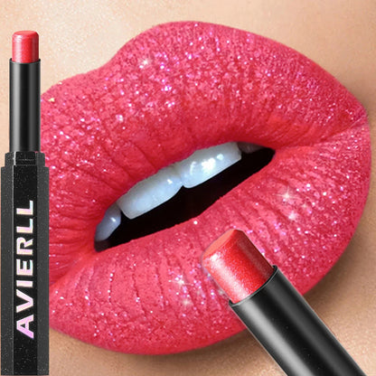 Diamond Shiny Lipstick Highly Pigmented Metallic Pearl Lipstick Waterproof Long-Lasting Makeup Sparkle Radiant All Day Cosmetic