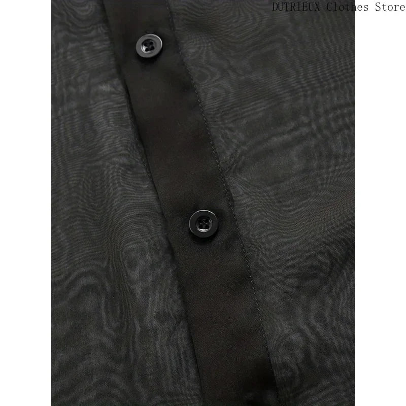 Men's Summer Black Thin See-through Clothes Men's Casual Shirt Breathable Blouse Night Bar Club Sexy Costume - Kimlud