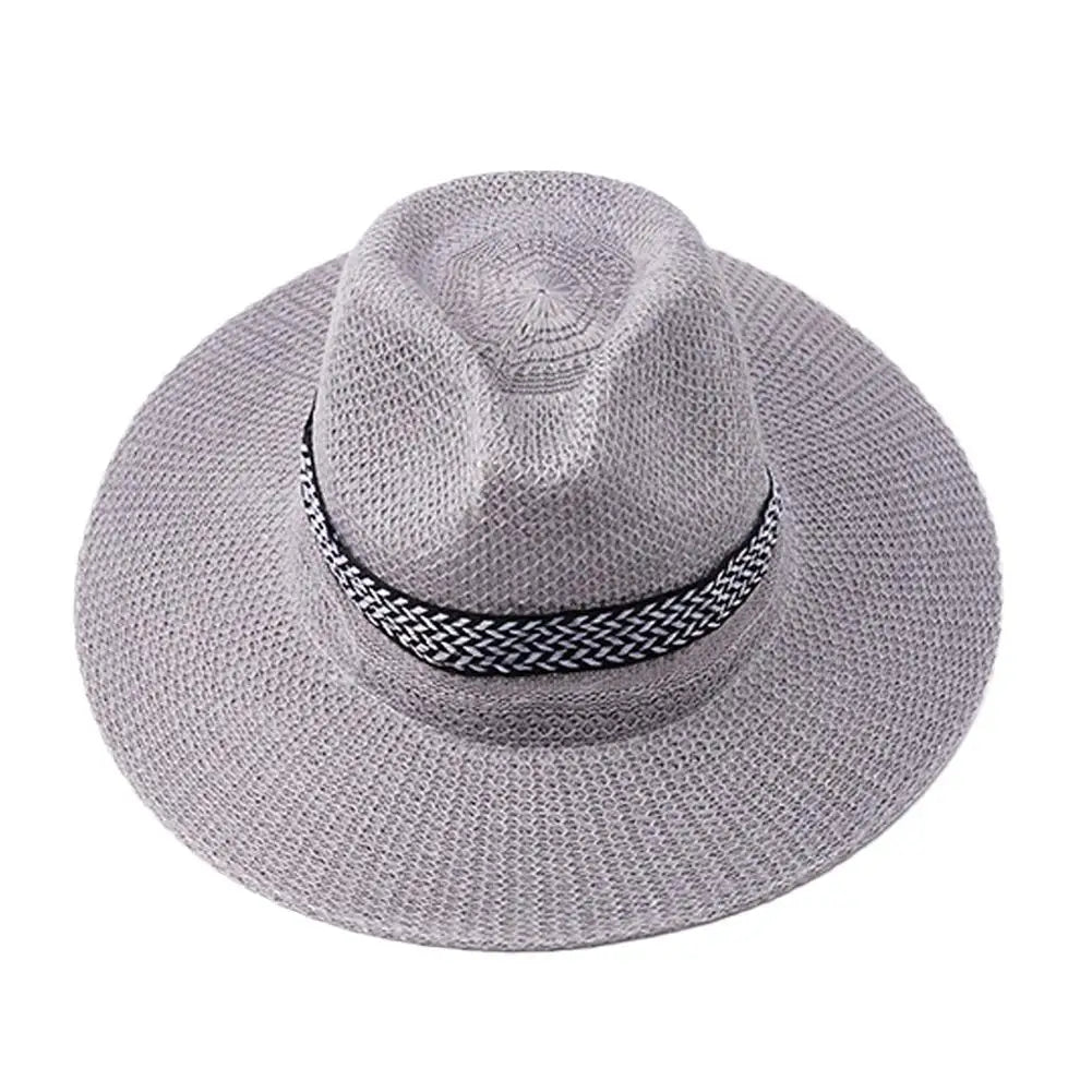 Fashion Unisex Panama Straw Hat Men Women Summer Casual Beach Flat Straw Hat Sunshade Wide Brim Jazz Fedora Cowboy Sun Hat